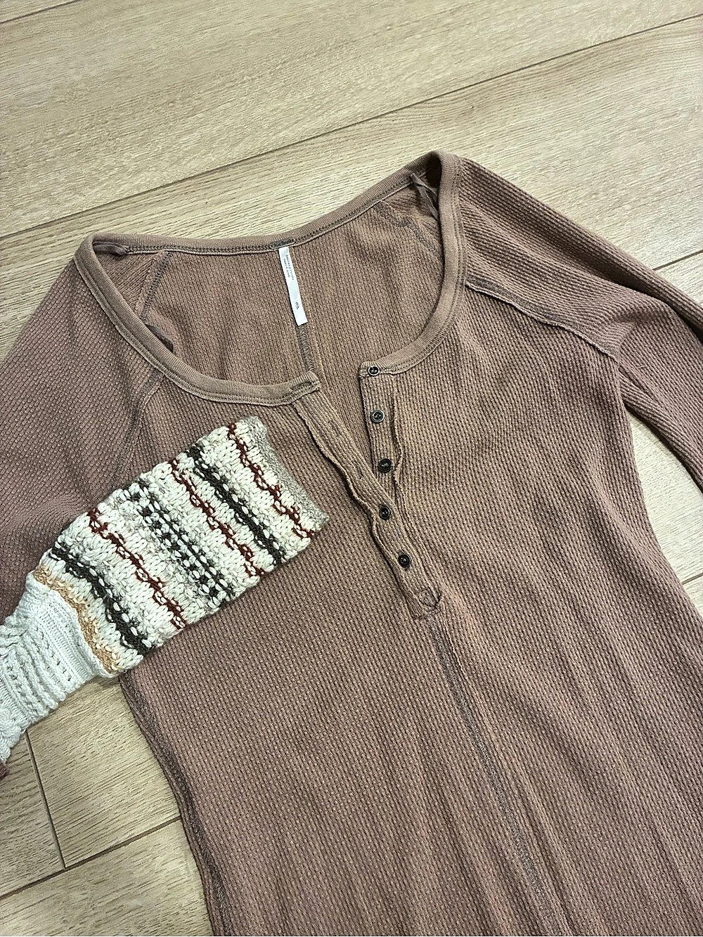 Free People Women’s Ski Lodge Waffle Knit Thermal Tan Crochet Size S